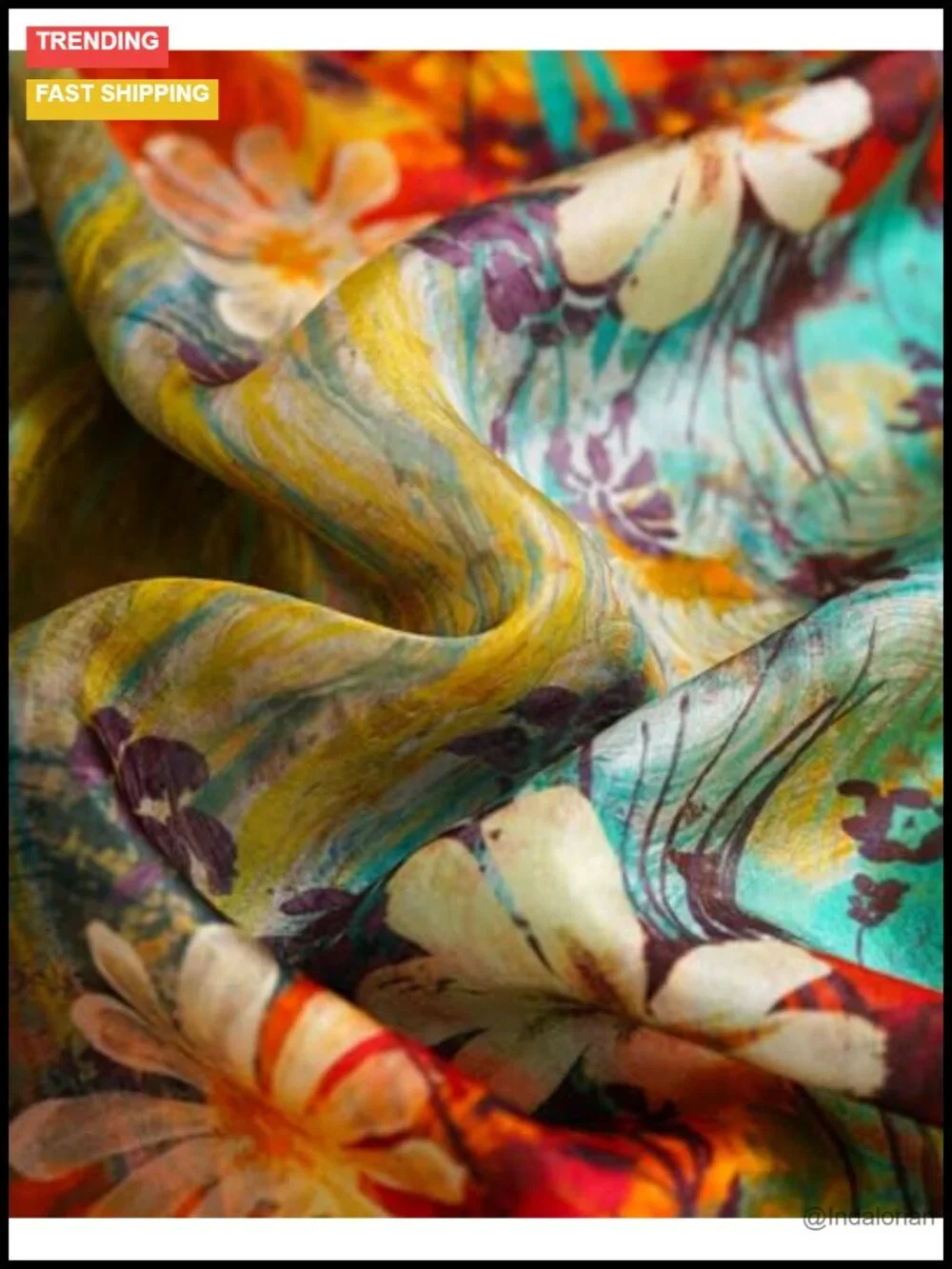 100% Mulberry Silk Large Floral Scarf Shawl Wrap Lightweight
